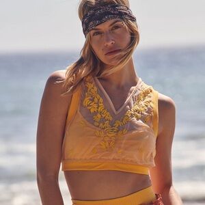 Free People Ribbon Embroidery Crop Tank